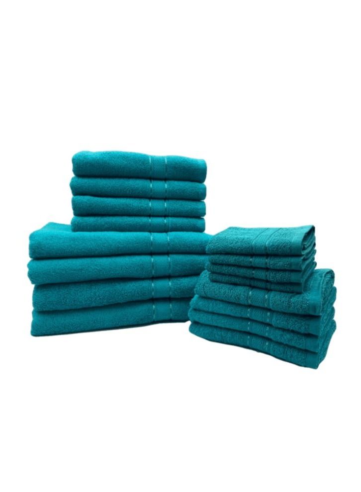 BYFT Daffodil (Turquoise Blue) 100% Cotton Premium Bath Linen Set (4 Face, 4 Hand, 4 Adult Bath and 4 Kids Bath Towel) Family Pack of 16 Pcs  - Image 2