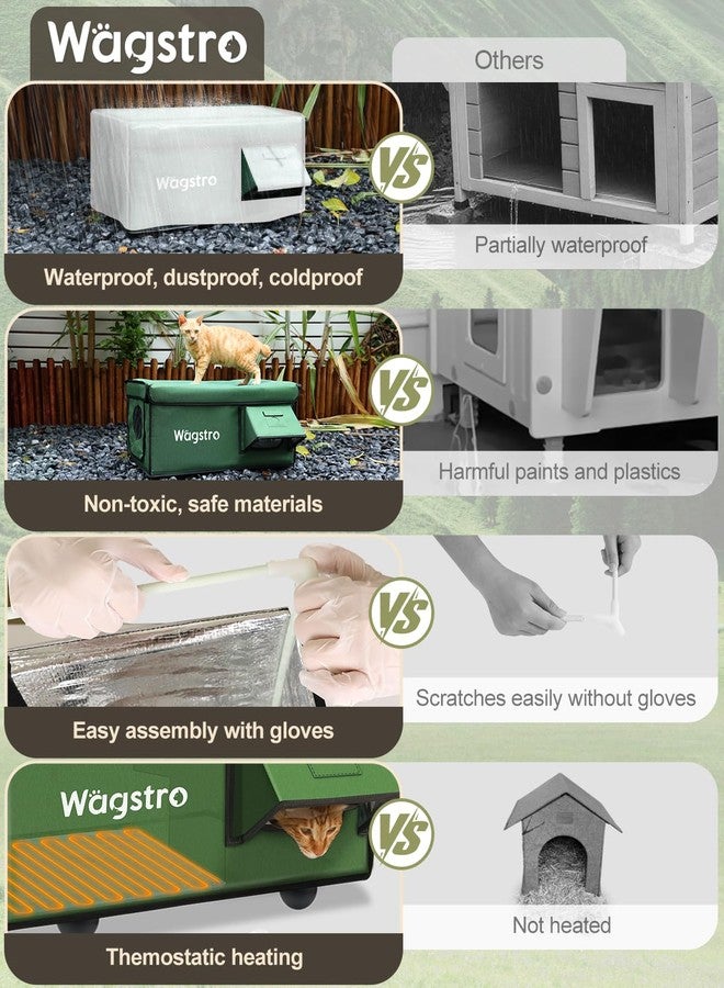 Wagstro Heated Cat House for Outside, Waterproof Awning & Escape Door Heated Cat Houses for Indoor/Outdoor Cats in Winter, Elevated & Insulated Outdoor Cat Shelter for Feral Stray Barn Cat - Image 5