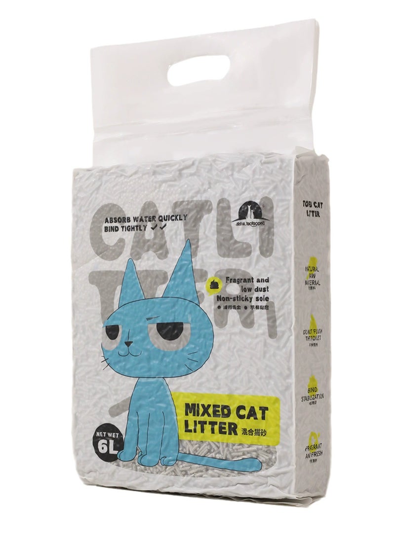 قمامة قطط مختلطة، حبيبات قمامة قطط متكتلة مضادة للرائحة، قمامة فائقة الامتصاص منخفضة الغبار، قابلة للتحلل النباتي، تتبع منخفض (فحم الخيزران البنتونيت 6 لتر) - Image 1