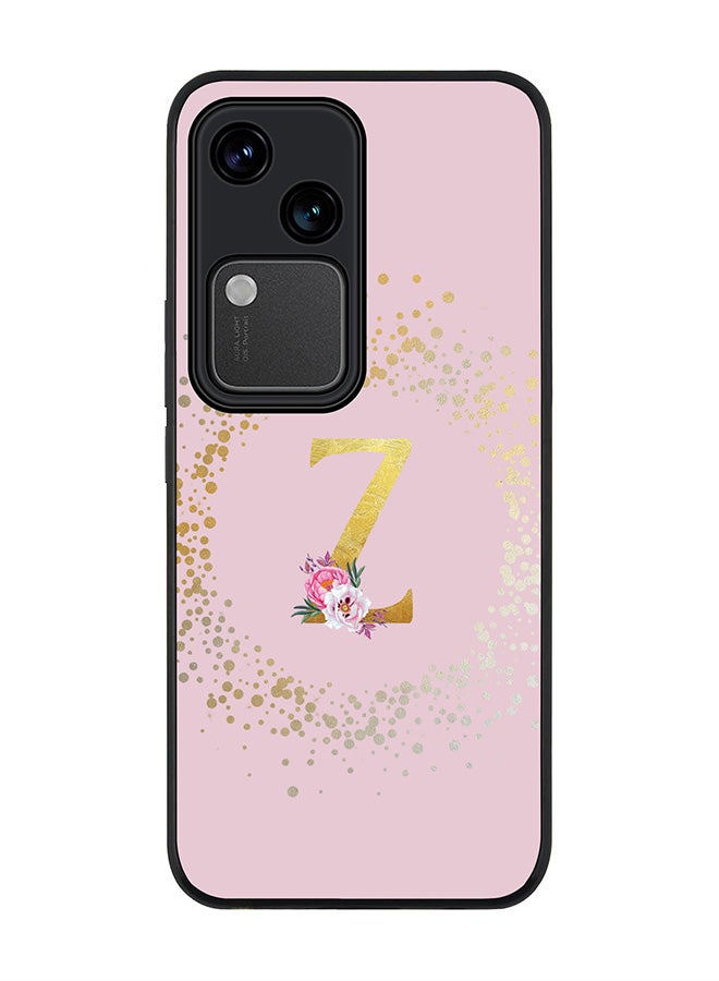 Stylizedd Rugged Black edge case for Vivo V30 5G, Slim fit Flexible Cover -  Custom Monogram Initial Letter Floral Pattern Alphabet - Z  (Pink ) - Image 1