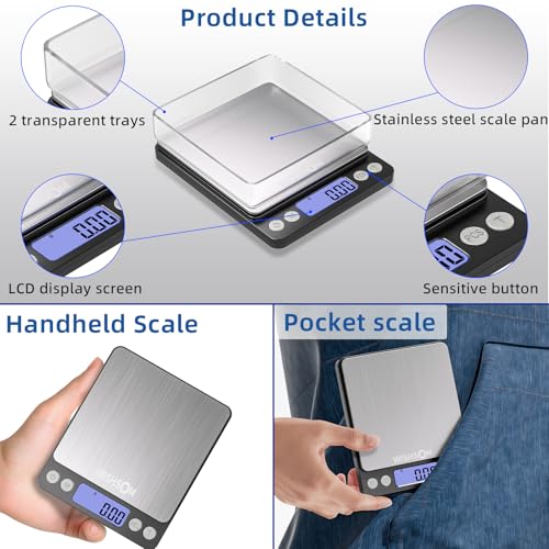 WISHSOM Professional Jewelry Scale, 500g x 0.01g High Precision Digital Gold Scale, Portable Precious Metal Gram Scale for Jewelers, Pawn Shops, Coin Dealers, Gold & Silver Weighing - Image 2