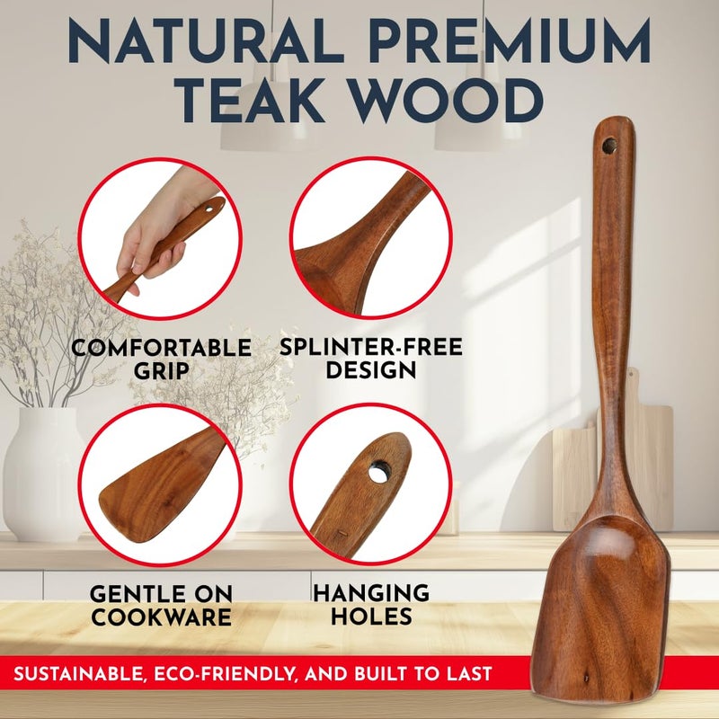 Culinary Couture Teak Wooden Utensil Set 6-Piece - Smooth Finish Wooden Spoons for Cooking - Comfortable Grip, Non Scratch Premium Kitchen Wooden Cooking Utensils Set Teak Wood Cooking Utensils - Image 2