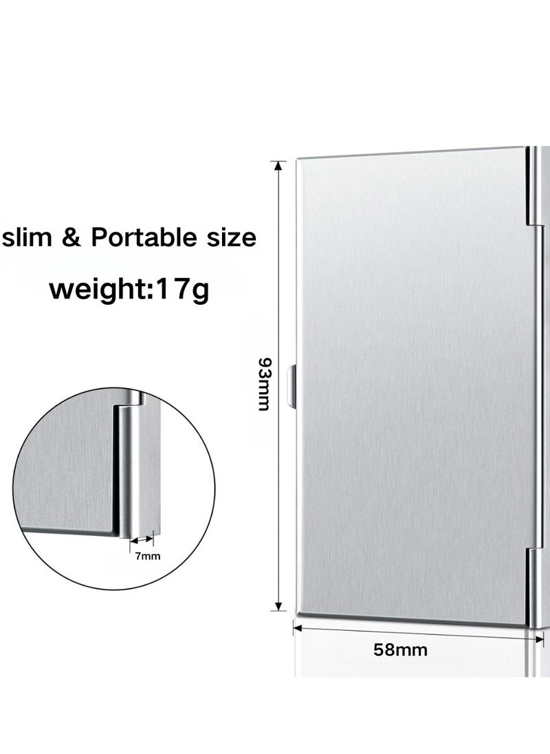 T NEWFUN Slim Business Card Case for Men & Women, Pocket Metal Case, Professional Stainless Steel Card Case for Business Cards, Slim Purse Name Card Holders  Buckle Style Shut, Silver  - Image 2