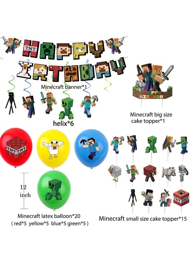 Zeemey - Minecraft Balloon Garland Set with  Happy Birthday Banner,Cake Topper,Perfect for Graduation Baby Shower Birthday Bachelorette Party Backdrop Decoration,Suitable for Indoor and Outdoor - Image 1