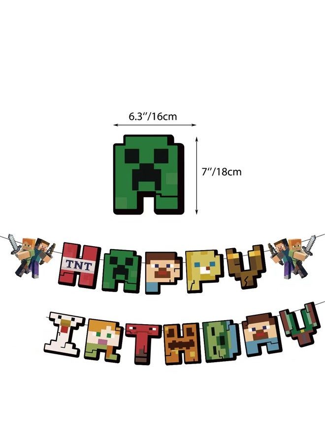 Zeemey - Minecraft Balloon Garland Set with  Happy Birthday Banner,Cake Topper,Perfect for Graduation Baby Shower Birthday Bachelorette Party Backdrop Decoration,Suitable for Indoor and Outdoor - Image 1