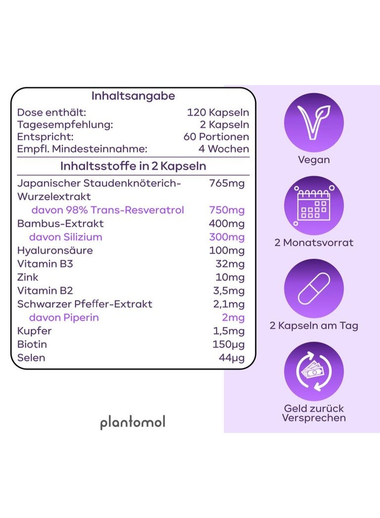 Plantomol Resveratrol PLUS with 1350 mg ,Powerful Antioxidant Support ,Supports Healthy Aging , 120 capsules - Image 3