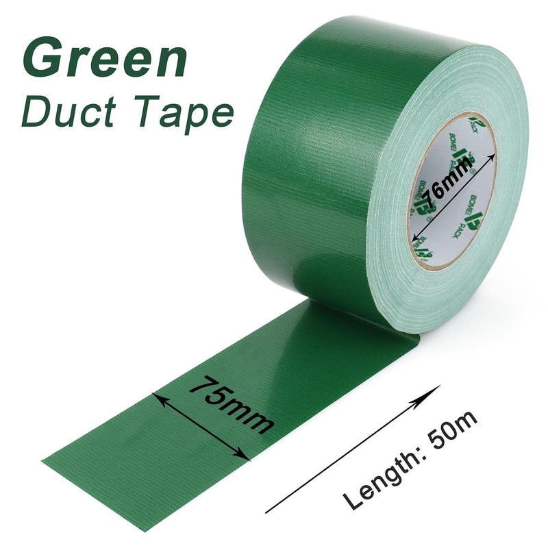 BOMEI PACK 1 Roll Green Duct Tape 3 inch Reinforced Strong Sticky Green Gaffer Tape 75mm x 50m Ducts Fixing Pipelines Repairing Heavy Duty Packing Tape DIY Craft Labeling - Image 2