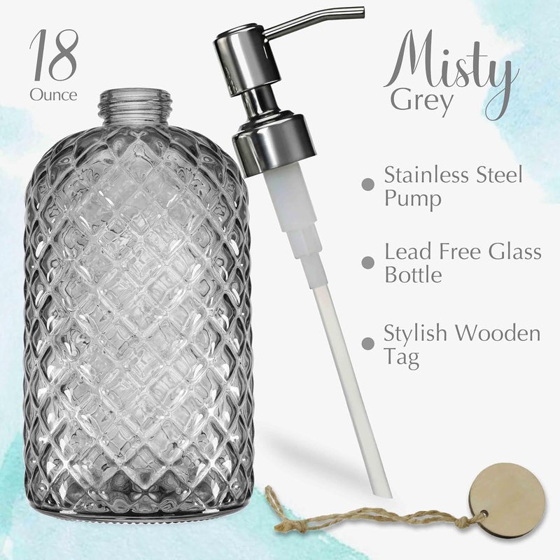 JASAI 18Oz Gray Glass Soap Dispenser with Rust Proof Pump, Refillable Kitchen soap Dispenser for Dish Soap, Bathroom Soap Dispenser for Dispense Hand soap, Lotion. - Image 2