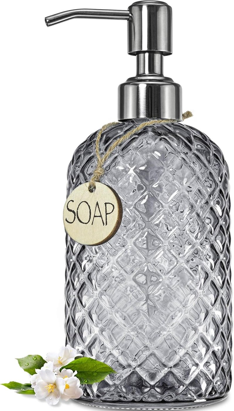 JASAI 18Oz Gray Glass Soap Dispenser with Rust Proof Pump, Refillable Kitchen soap Dispenser for Dish Soap, Bathroom Soap Dispenser for Dispense Hand soap, Lotion. - Image 1