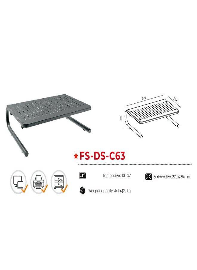 حامل كمبيوتر محمول وشاشة قابل للتعديل FS-DS-C63 لأجهزة مقاس 13 بوصة - 32 بوصة، مع سطح جيد التهوية وبنية قوية لتنظيم مساحة العمل بشكل أفضل