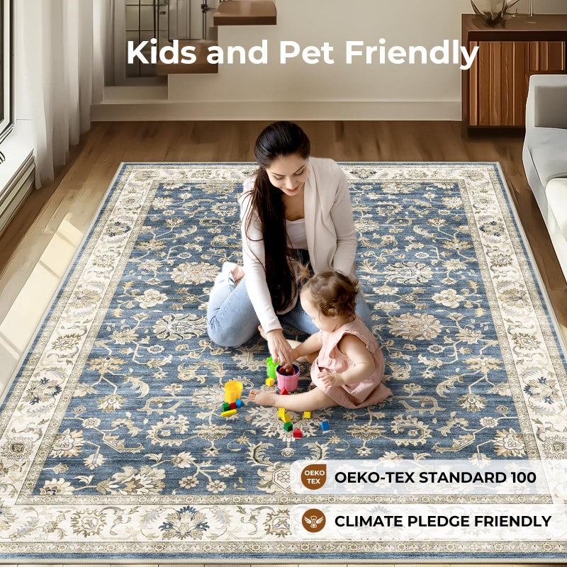 WITSHOCK 9x12 Area Rugs for Living Room: Machine Washable - Non Slip Modern Abstract Rug for Bedroom Dining Room - Stain Resistant for Household - Pet Owners (Blue) - Image 3