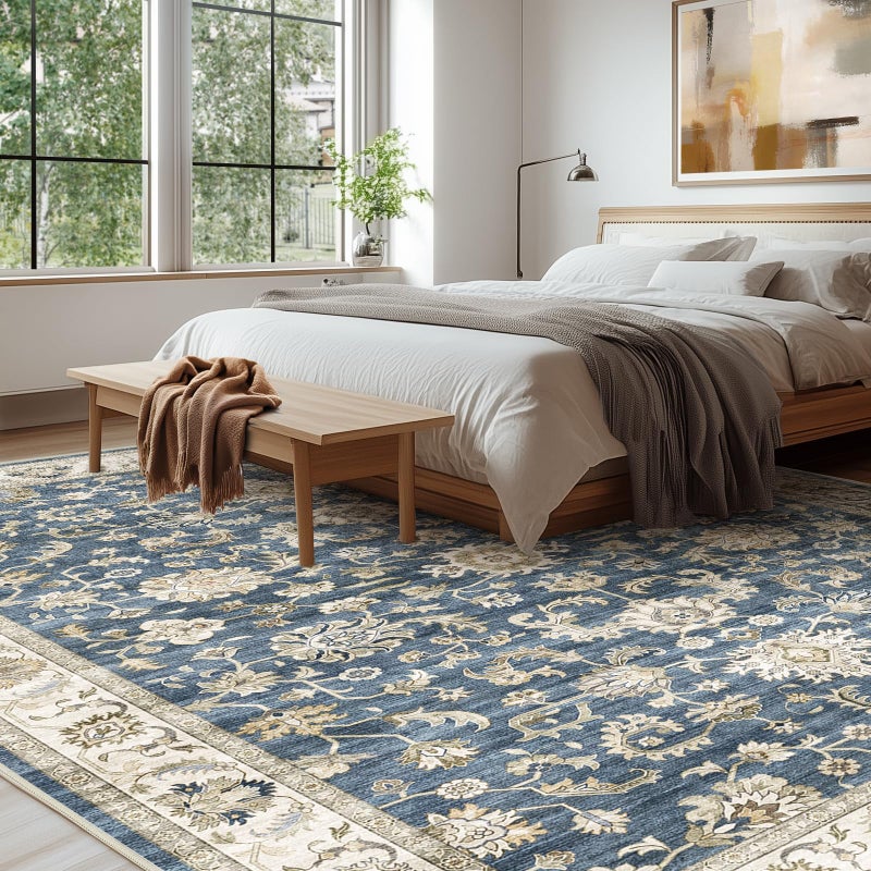 WITSHOCK 9x12 Area Rugs for Living Room: Machine Washable - Non Slip Modern Abstract Rug for Bedroom Dining Room - Stain Resistant for Household - Pet Owners (Blue) - Image 5