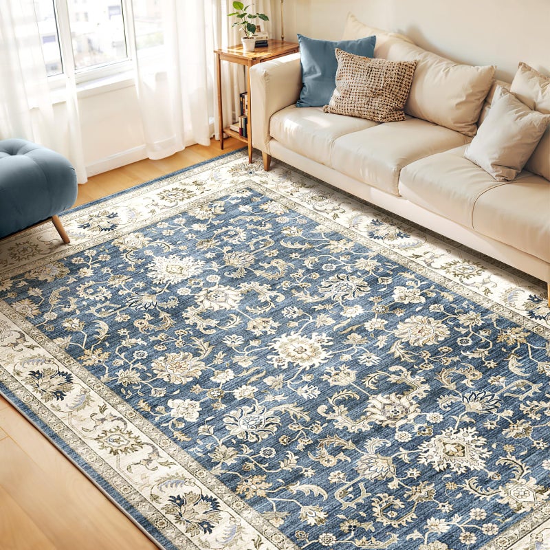 WITSHOCK 9x12 Area Rugs for Living Room: Machine Washable - Non Slip Modern Abstract Rug for Bedroom Dining Room - Stain Resistant for Household - Pet Owners (Blue) - Image 1