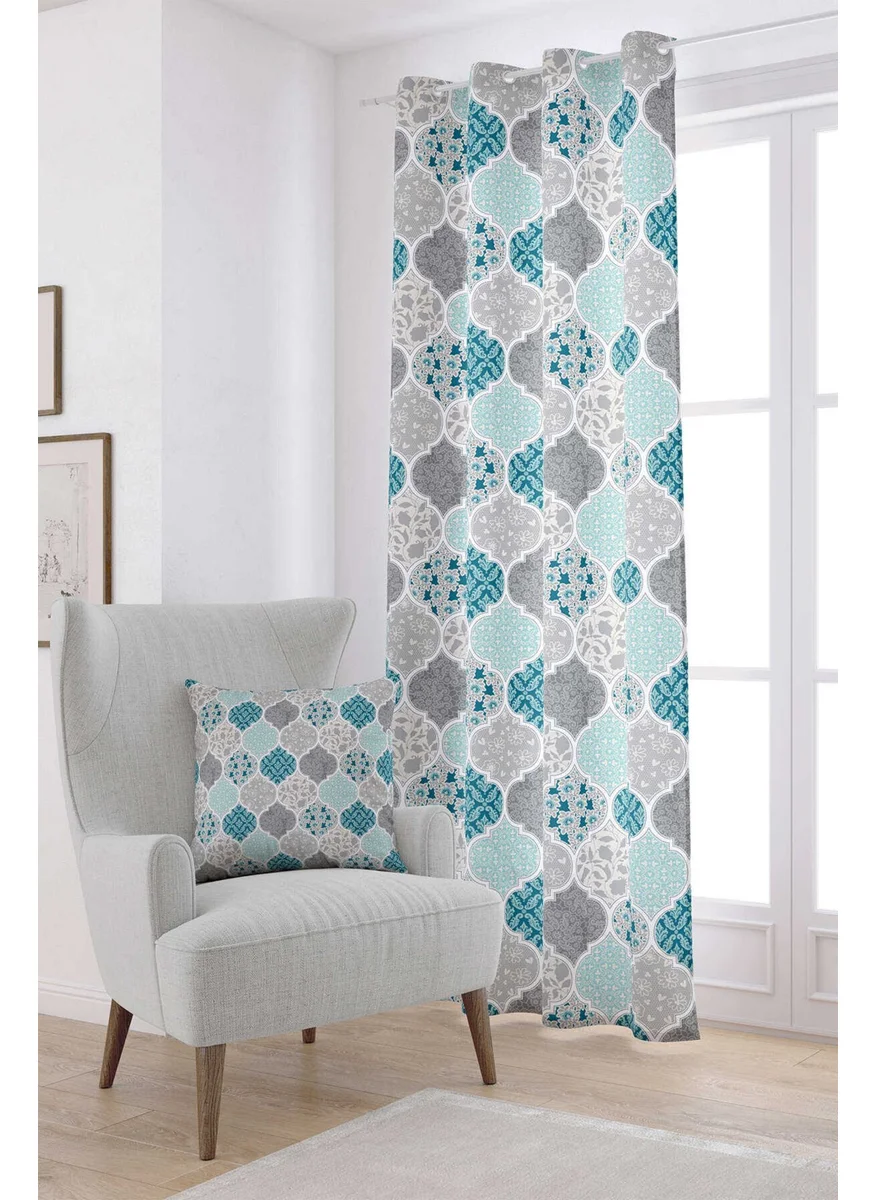 Cango Home Blue Gray Ethnic Floral Digital Printed Curtain CGH132-PR