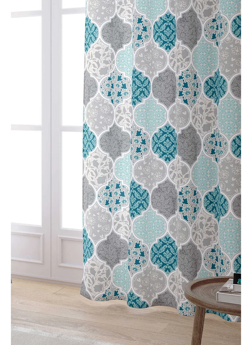 Cango Home Blue Gray Ethnic Floral Digital Printed Curtain CGH132-PR