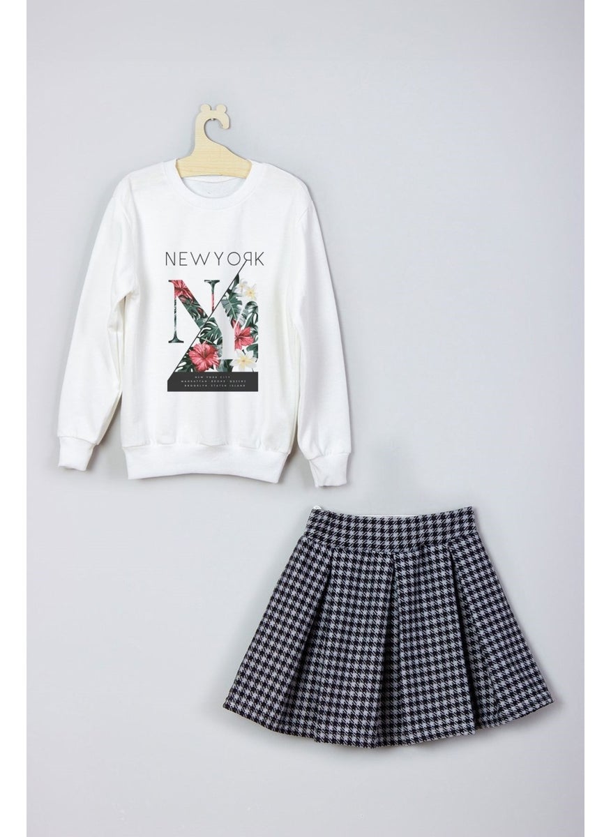 Ada Bebek Çocuk - Ada Baby Kids New Season New York Floral Printed Skirt Sweat Suit - Image 1