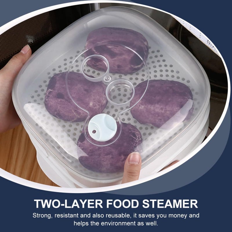 Double Layer Microwave Steamer with Lid for Dumplings Vegetables and Meal Heating - Image 5