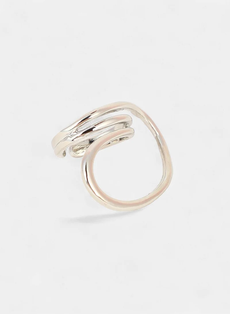 SOHI SOHI Women The Wrap-Line Statement Ring | Chrome  Colour | One-Size | Metallic Alloy Material | Adjustable Closure | Ring For Casual & Evening Wear