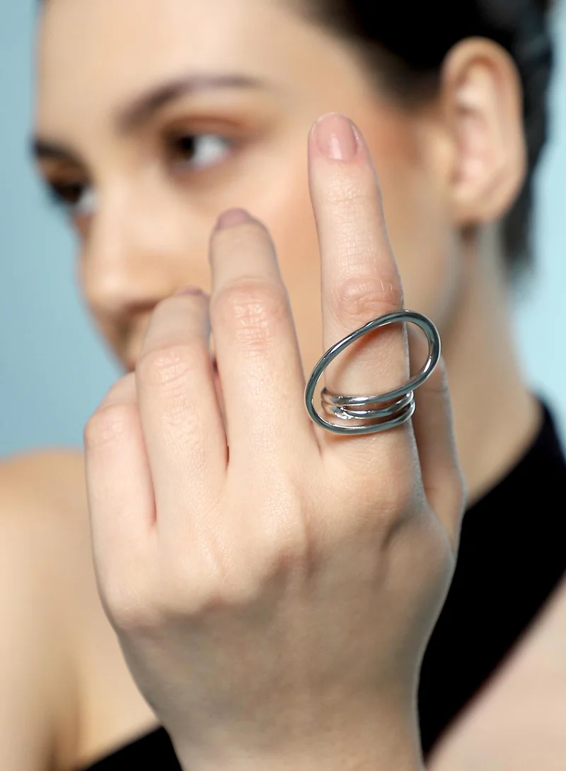 SOHI SOHI Women The Wrap-Line Statement Ring | Chrome  Colour | One-Size | Metallic Alloy Material | Adjustable Closure | Ring For Casual & Evening Wear