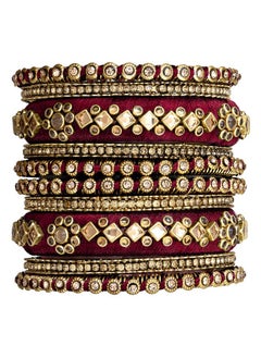 PEORA Peora Gold Plated Maroon Velvet Fancy Kundan Silk Thread Chuda Bangle Set Indian Traditional Bridal Fashion Jewellery for Women Girls Navratri Gift, Size - 2.6  - Image 1