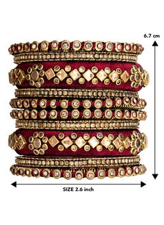 PEORA Peora Gold Plated Maroon Velvet Fancy Kundan Silk Thread Chuda Bangle Set Indian Traditional Bridal Fashion Jewellery for Women Girls Navratri Gift, Size - 2.6  - Image 5