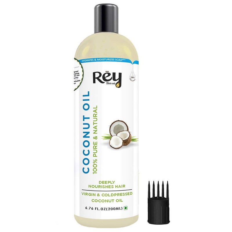Rey Naturals Cold Pressed Coconut oil for hair and skin - 100% Pure & Natural Hair Oil 200 ml 