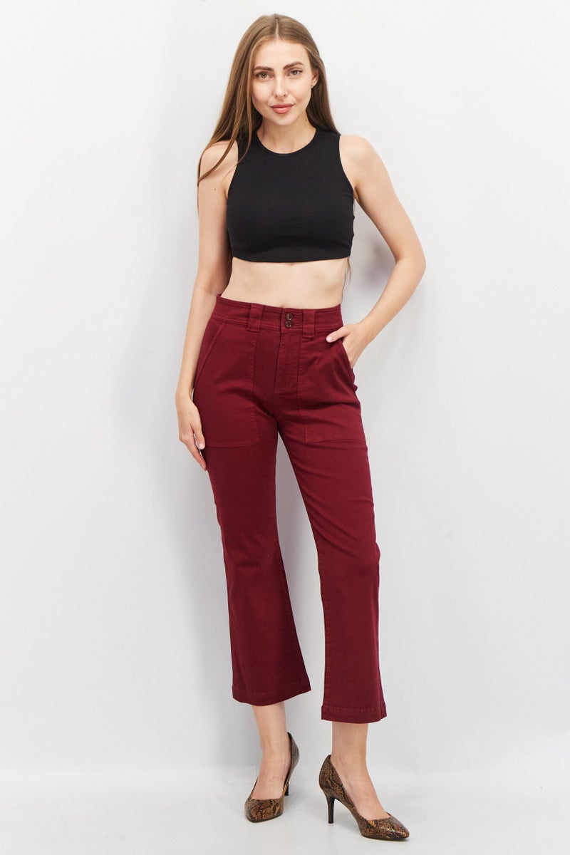 joie Women Regular Fit Textured Stretchable Jeans, Maroon - Image 3