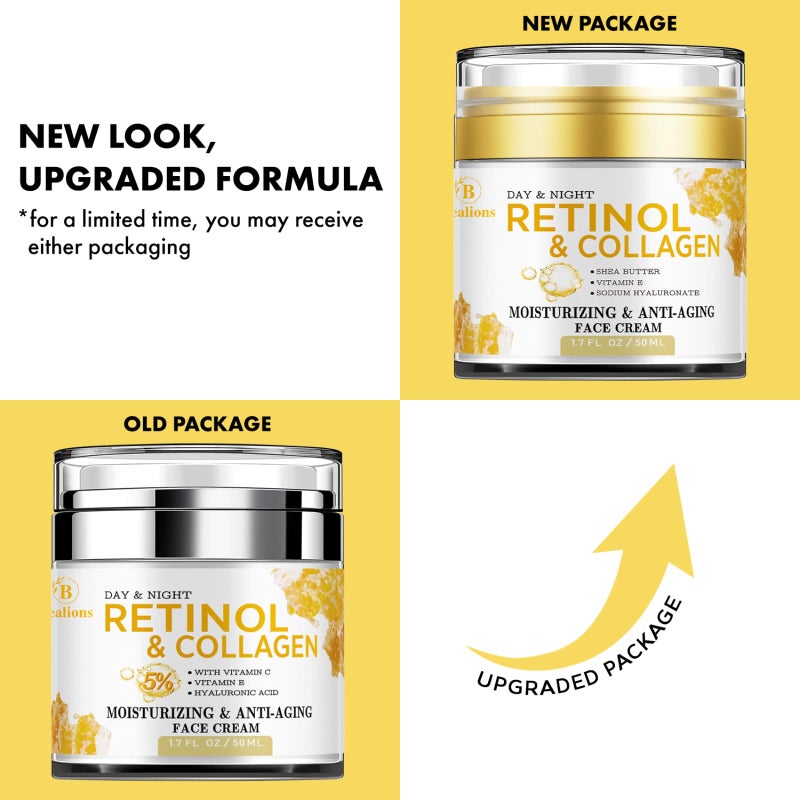 Bealions Retinol Cream for Face Anti Aging: Wrinkle Cream for Face Neck with Collagen Hyaluronic Acid - Night Moisturizer for Men Women - Facial Skin Care Christmas Gift for Mom Dad Sister - Image 5