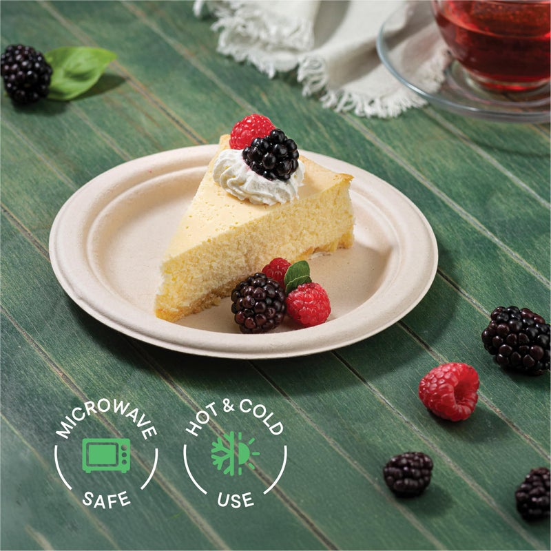 Stack Man Paper Plates  100% Compostable Heavy Duty  Disposable 7 Inch  Small Dessert Plate - [125-Pack] - {PFAS-Free} - {BPI Certified} Eco-Friendly  Biodegradable Bagasse Natural Brown 7"" Small Plates - Image 4