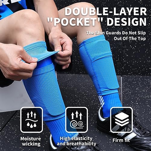 LPONJAR Soccer Shin Guards for Kids Youth Adults - Shin Pads and Sleeves with Optimized Insert Pocket for Boys Girls Men Women for Football Games - Protective Soccer Equipment - Image 2