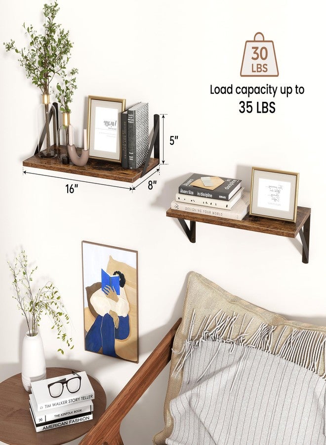 Axeman Rustic Floating Shelves for Wall, 16W x 8D Wood Floating Shelves Set of 2, 8'' Deep Wall Shelves for Bookshelf Living Room Bedroom Home Office Bathroom - Rustic Brown - Image 5