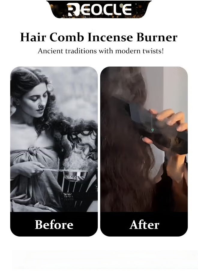 REOCLE Electric Comb Incense Portable Comb Replaces Comb Head Rechargeable Incense Sticks with Replaces Comb Head Unique & Creative Gift for Girls & Women - Image 5