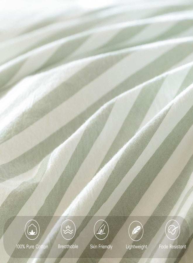 مومى أغطية وسائد مخططة من مومي، عبوة من قطعتين، مصنوعة من القطن المغسول بنسبة 100%، ذات ملمس يشبه الكتان، قابلة للتهوية، متينة، ناعمة ومريحة (أخضر حكيم وأبيض مخطط كلاسيكي، مقاس كينج) - Image 4