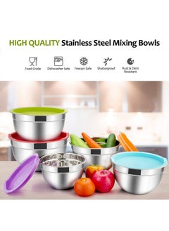 E-far E-far Mixing Bowls with Lids Set of 5, Stainless Steel Mixing Bowls Metal Nesting Bowls with Airtight Lids, Non-toxic & Dishwasher Safe, Great for Cooking, Baking, Serving - Size 0.7/1/1.5/3/4.6QT  - Image 2