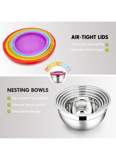 E-far E-far Mixing Bowls with Lids Set of 5, Stainless Steel Mixing Bowls Metal Nesting Bowls with Airtight Lids, Non-toxic & Dishwasher Safe, Great for Cooking, Baking, Serving - Size 0.7/1/1.5/3/4.6QT  - Image 4