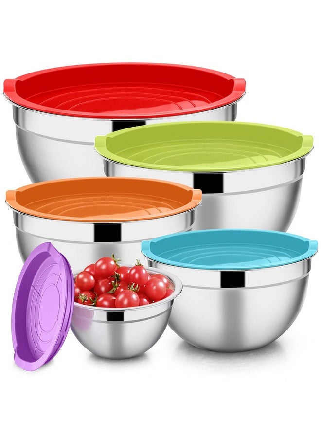 E-far - E-far Mixing Bowls with Lids Set of 5, Stainless Steel Mixing Bowls Metal Nesting Bowls with Airtight Lids, Non-toxic & Dishwasher Safe, Great for Cooking, Baking, Serving - Size 0.7/1/1.5/3/4.6QT - Image 1