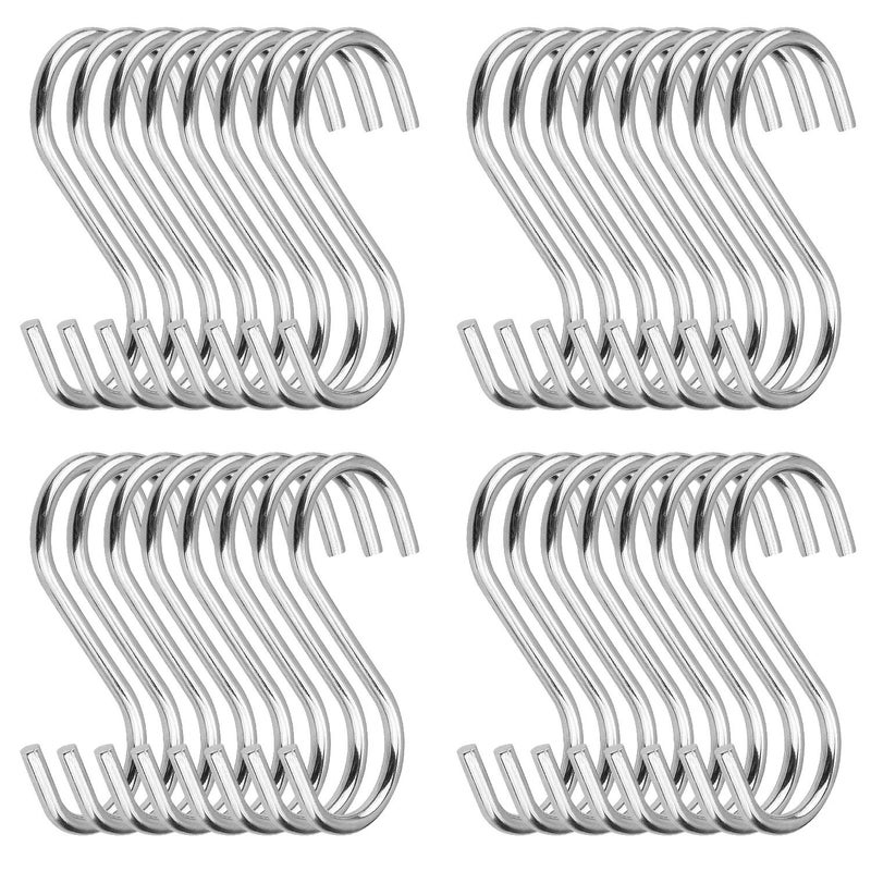 LISHINE 100 Pack 2.75 Inch S Hooks Stainless Steel S Shaped Hooks Heavy Duty S Hooks For Hanging Pans And Pots Coffee Cups Clothes Plant Jean Silver - Image 1