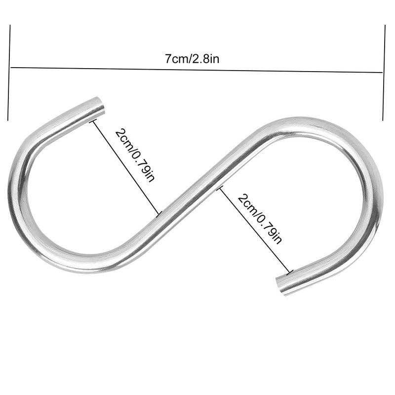 LISHINE 100 Pack 2.75 Inch S Hooks Stainless Steel S Shaped Hooks Heavy Duty S Hooks For Hanging Pans And Pots Coffee Cups Clothes Plant Jean Silver - Image 2