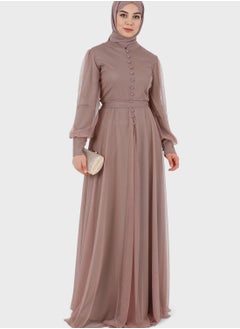 Button Detail Mesh Tiered Dress