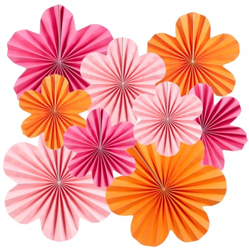 SUNBEAUTY 9 Pcs Hot Pink and Orange Paper Flowers Decorations for Wall Spring Summer Vibrant Decorations for Wall Rock Party Girl Groovy Birthday Baby Shower Wedding Bachelorette Room Hanging Decor - Image 1