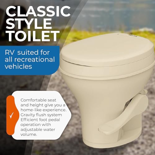 SEAFLO مرحاض SEAFLO RV - ارتفاع قياسي، تدفق جاذبية، دواسة قدم، غطاء يغلق برفق (لون العظم) - Image 4