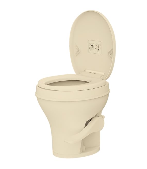 SEAFLO مرحاض SEAFLO RV - ارتفاع قياسي، تدفق جاذبية، دواسة قدم، غطاء يغلق برفق (لون العظم) - Image 1