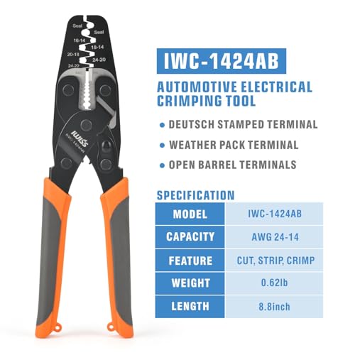 IWISS iCrimp IWC-1424AB Wire Crimping Tool for Weather Pack Terminals, Metri Pack Connectors, Open Barrel Terminals, Stamped Contacts with Built-in Wire Stripper and Wire Cutter - Image 2