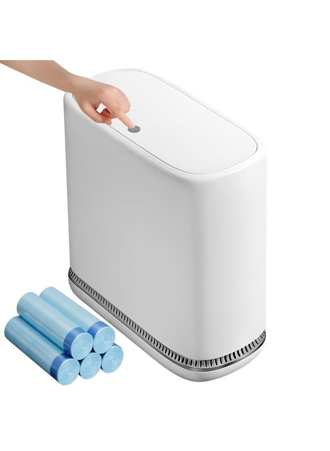 Spreezy Small Bathroom Trash Can with Lid, 2.3 Gallon Small Trash Can with 5 Roll of Trash Bag, Pneumatic Garbage Can for Kitchen, Living Room, Office - Image 1