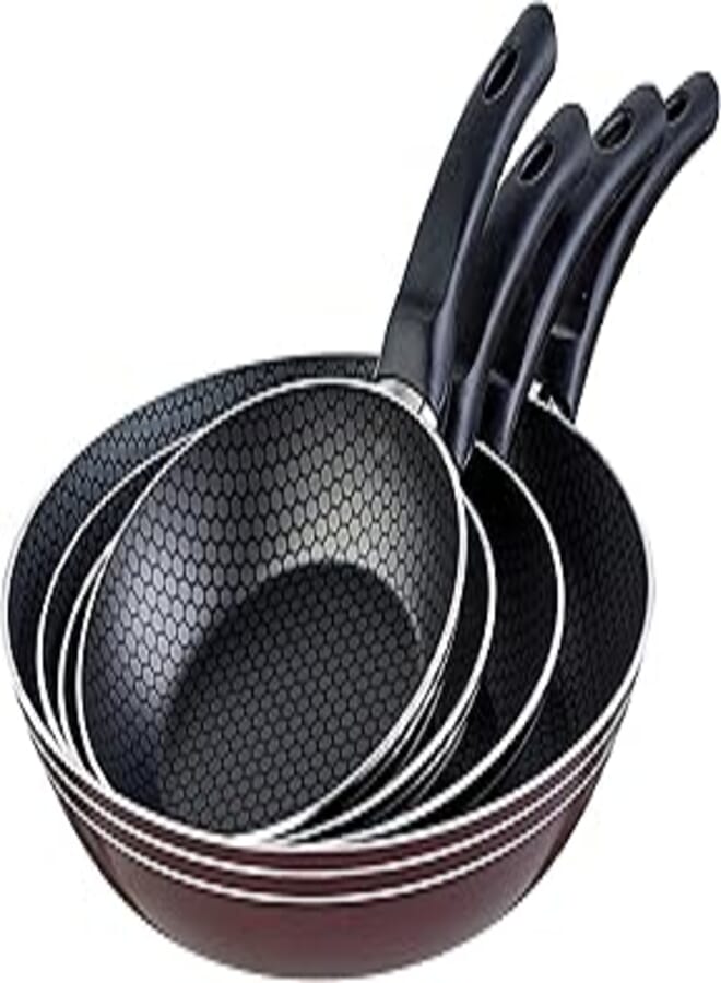 Trueval Teflon Frying Pan, 4 Pieces - Dark Red