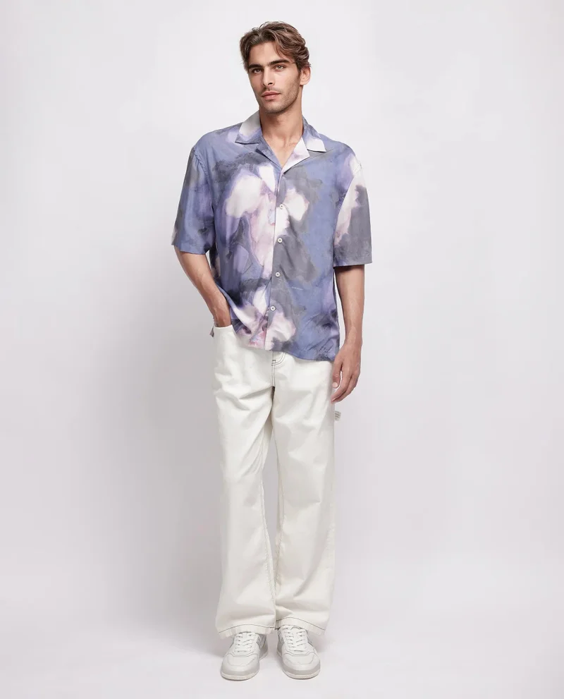 Rare Rabbit Men's Abstract Print Boxy Fit Shirt