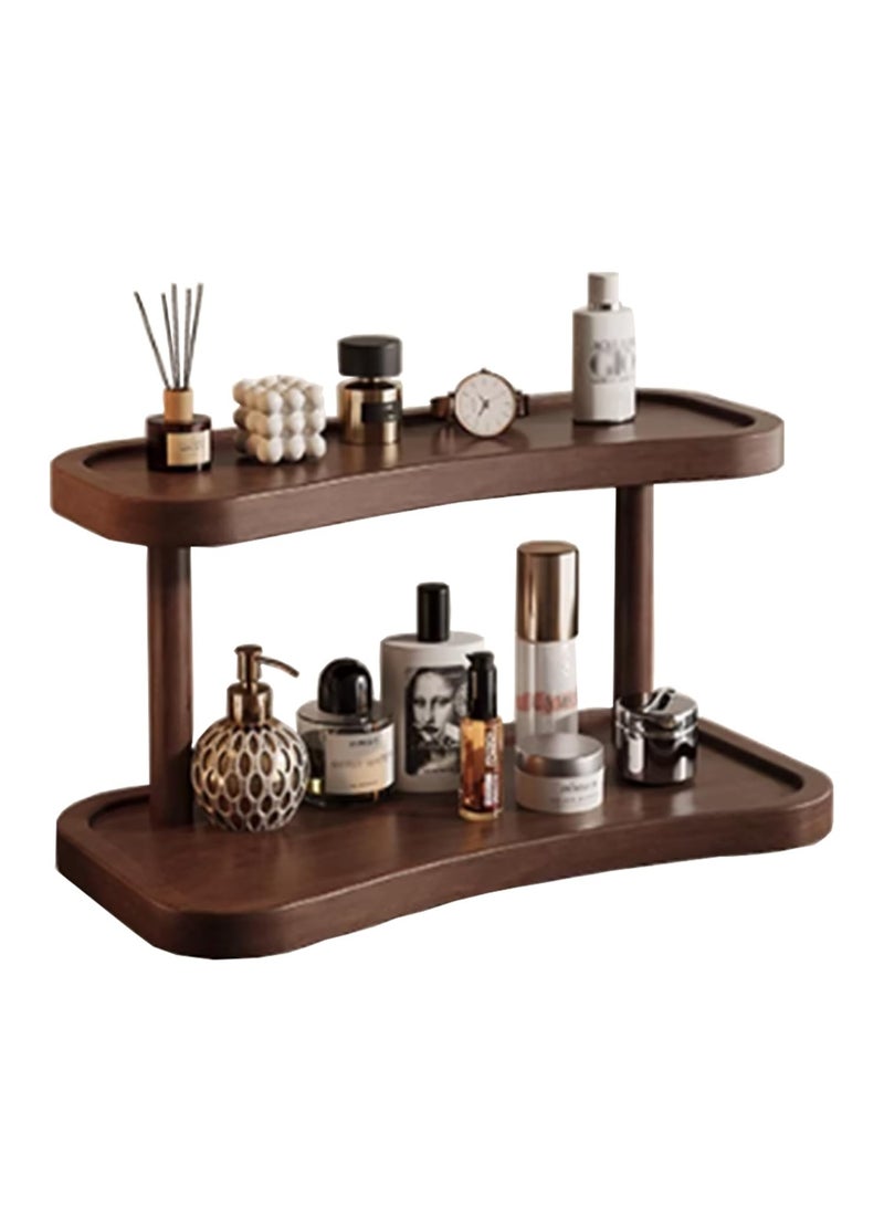 2-Tier Wooden Bathroom Counter Organizer, Rustic Brown Vanity Shelf, Storage Stand for Cosmetics and Toiletries - Image 1