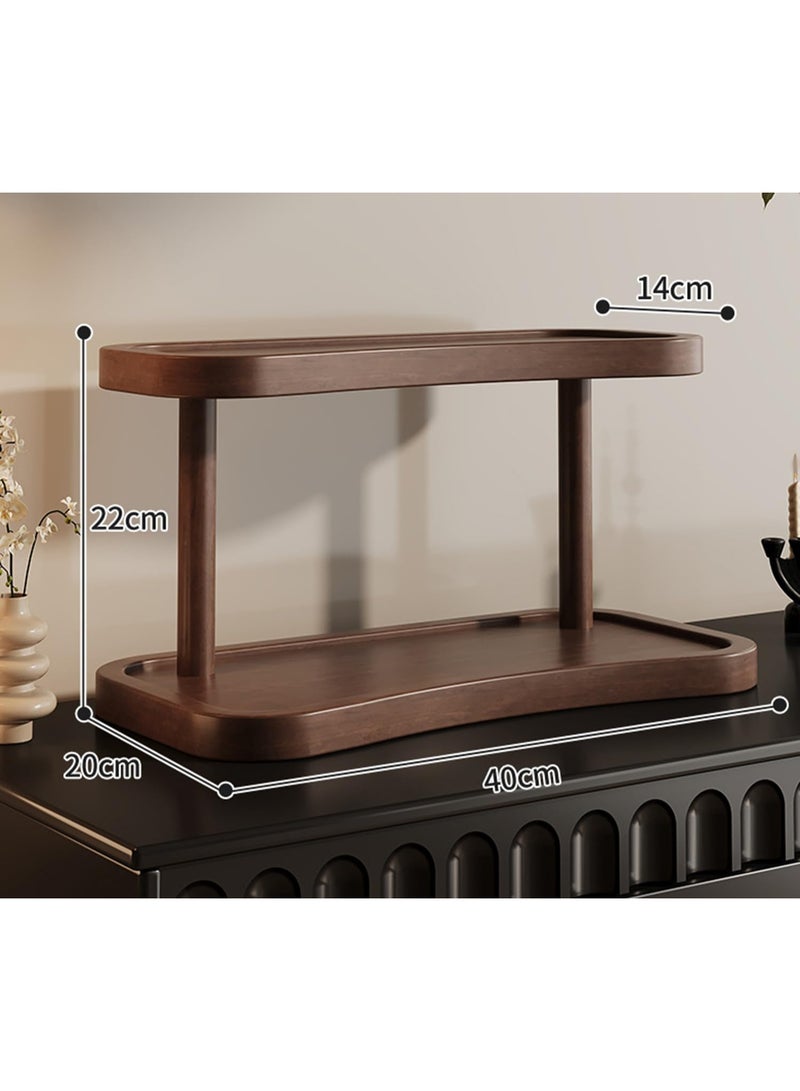 2-Tier Wooden Bathroom Counter Organizer, Rustic Brown Vanity Shelf, Storage Stand for Cosmetics and Toiletries - Image 3