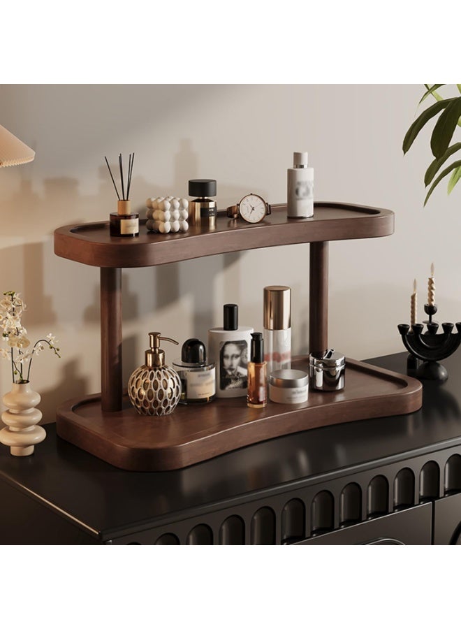 2-Tier Wooden Bathroom Counter Organizer, Rustic Brown Vanity Shelf, Storage Stand for Cosmetics and Toiletries - Image 2