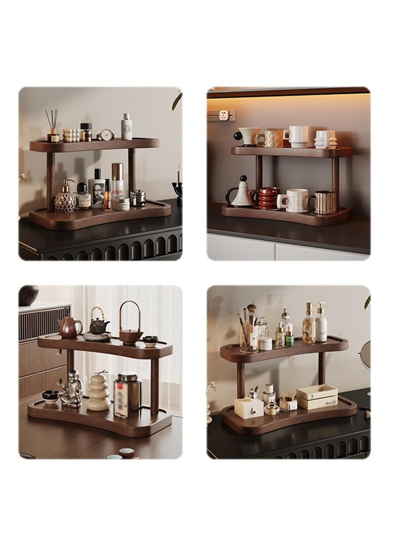 2-Tier Wooden Bathroom Counter Organizer, Rustic Brown Vanity Shelf, Storage Stand for Cosmetics and Toiletries - Image 5